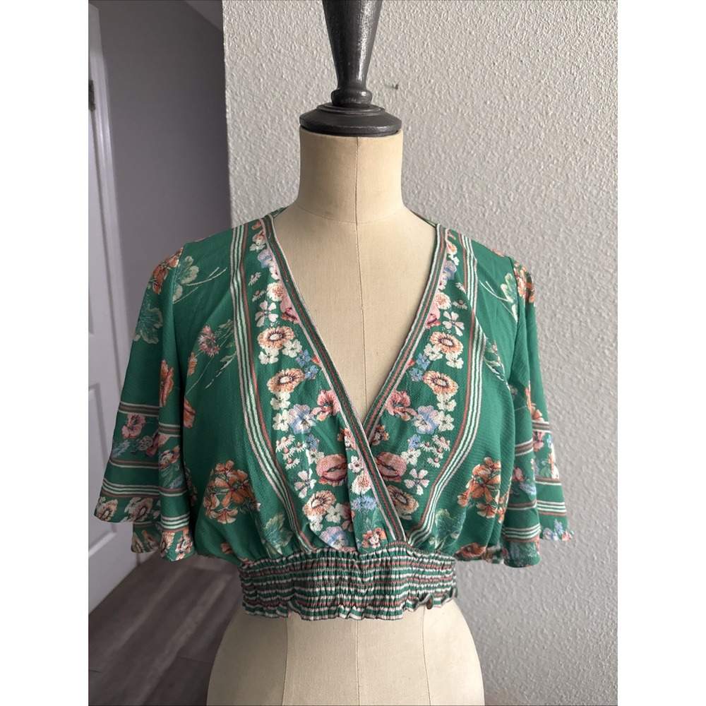 Anthropologie Jealous Tomato Top Womens Small Cropped Boho Floral Open Back